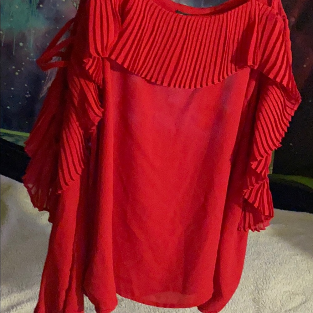 Red off the shoulder long sleeve blouse